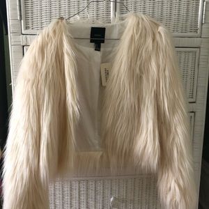 F21 Faux Fur Coat with embellished shoulders